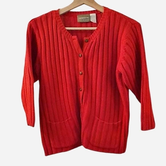 Liz Claiborne Red Ribbed Cardigan NWOT - Picture 1 of 4